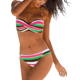 Swimsuits Blue Green Yellow Color Stripe Print Women Bikini