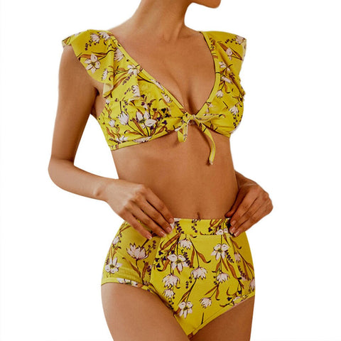 1Set Swimsuit Polyester Yellow Women Bikini
