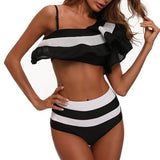 Women's One Shoulder Solid Color Ruffle Bikini