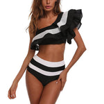 Women's One Shoulder Solid Color Ruffle Bikini