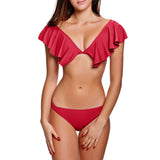 1 Set Swimwear red Women's Solid Color Sexy Ruffle Bikini