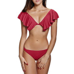 1 Set Swimwear red Women's Solid Color Sexy Ruffle Bikini